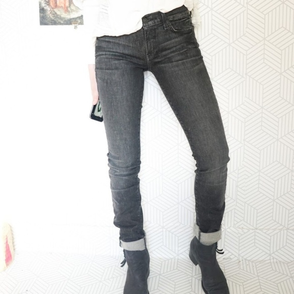 7fam stone wash Roxanne Black stretch skinny jean